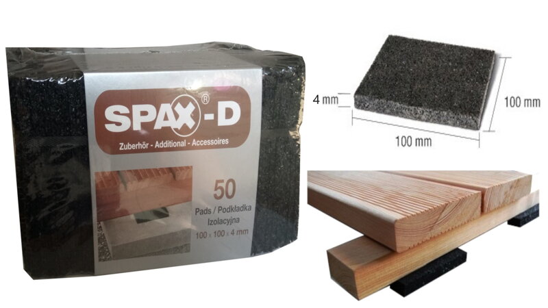 Terasová podložka Spax EPDM, hr.4mm, 100x100 mm; 50ks